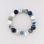 Howlite + Sodalite + Agate + Turquoise Bead Bracelet // White + Blue + Gray
