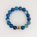 Banded Agate Bead Bracelet // Blue + Gold