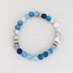Weathered Agate Bead Bracelet // Blue + Gold + White