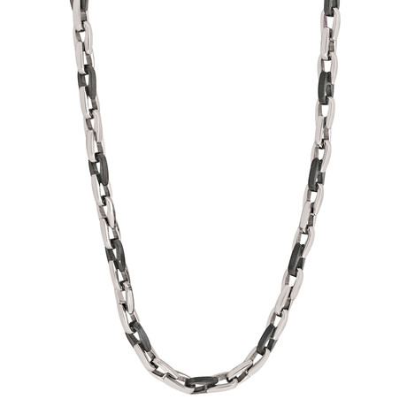 Brushed + Polished Link Adjustable Necklace // Black