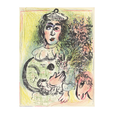Marc Chagall // Clown with Flowers // 1963 Lithograph