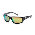 Unisex Sunglasses // Matte Black + Green Mirror