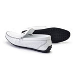 Perforated Leather Casual Driver // White (US: 9)