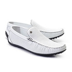 Perforated Leather Casual Driver // White (US: 10.5)