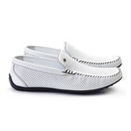 Perforated Leather Casual Driver // White (US: 8.5)