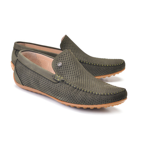 Perforated Nubak Leather Casual Driver // Green (US: 7)