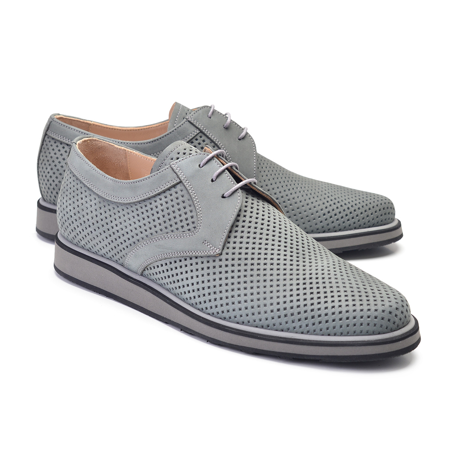 Perforated Nubak Leather Casual Lace Up // Gray (US: 7) - Pelle Line ...