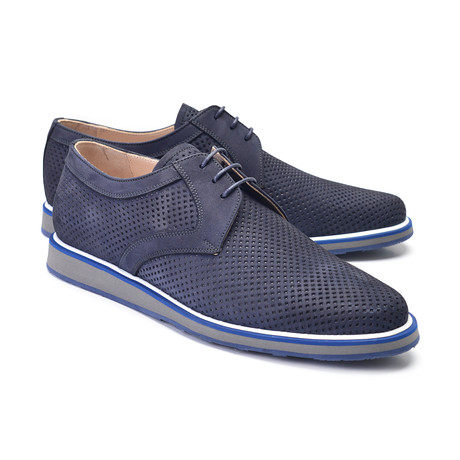 Perforated Nubak Leather Casual Lace Up // Navy (US: 7)