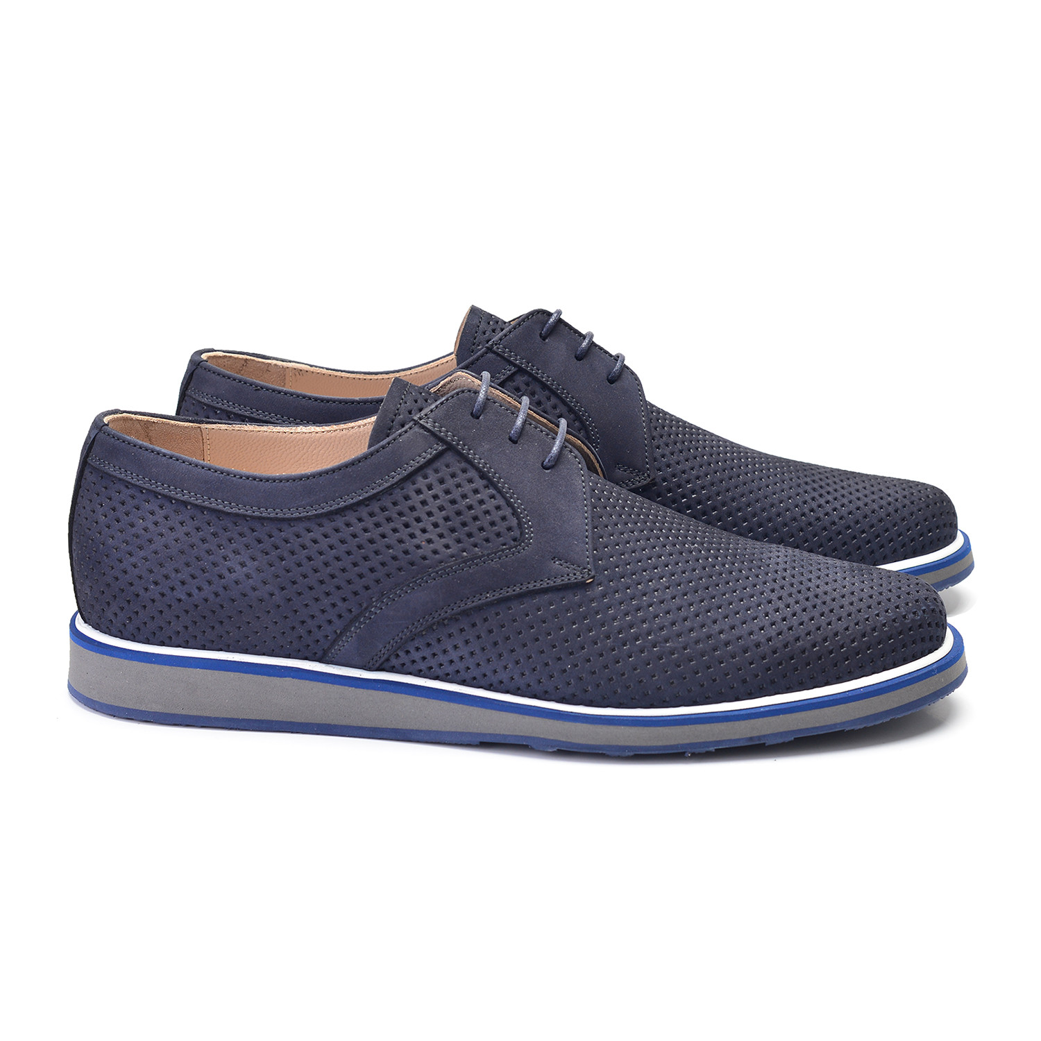 Perforated Nubak Leather Casual Lace Up // Navy (US: 7) - Pelle Line ...