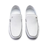 Perforated Leather Casual Driver // White (US: 9)