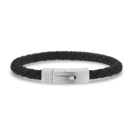 Leather + Steel Clasp Bracelet // Black (7.5"L)