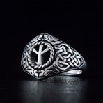 Viking Ornament + Algize Rune Ring // Silver (9.5)