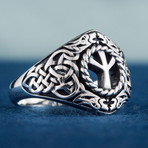 Viking Ornament + Algize Rune Ring // Silver (11.5)