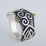Norse Triskelion Symbol Ring // Silver + Green (9)