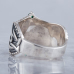 Norse Vegvisir Symbol Ring // Silver + Emerald (10)