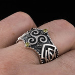 Norse Triskelion Symbol Ring // Silver + Green (11.5)