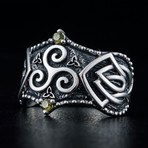 Norse Triskelion Symbol Ring // Silver + Green (11)