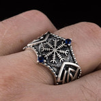 Norse Helm of Awe Symbol Ring // Silver + Blue (8)