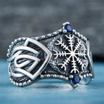 Norse Helm of Awe Symbol Ring // Silver + Blue (11.5)