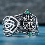 Norse Vegvisir Symbol Ring // Silver + Emerald (11)