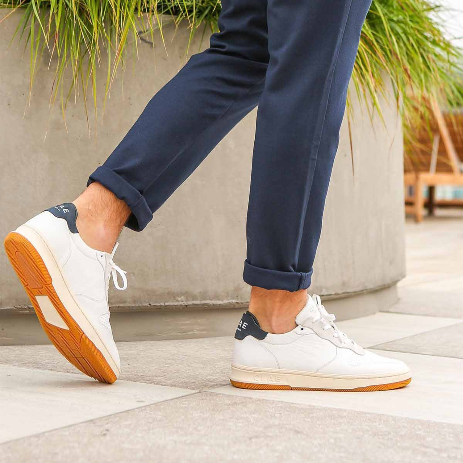 Malone Sneaker // White Milled Leather + Navy (US: 7) - Clae - Touch of ...