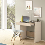 Charlie Office Desk // White + Light Oak Wood Grain Melamine