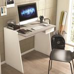 Taylor Office Desk // White Wood Grain + Light Gray Concrete Melamine