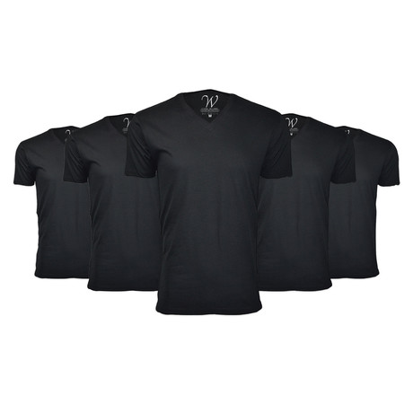 Light Weight V-Neck T-Shirts // Black // Pack of 5 (S)