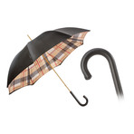 Tartan Lined Umbrella + Leather Handle // Black
