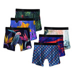 Men's Boxer Briefs // Nebula + Tropical + Parrots + Art Deco + Color Swirls + Psychedelic // 6-Pack (M)