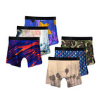 Men's Boxer Briefs // Art Deco + Color Swirls + Psychedelic + Camo + Lalaland + Nebula // 6-Pack (2XL)