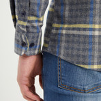 Plaid Button Up  // Gray + Blue + Yellow+ White (S)