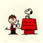 Snoopy + Charlie Brown //Hot Cocoa //  Hand Painted Sowa & Reiser Etching (Unframed)