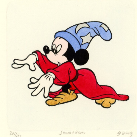 Mickey Mouse  // Fantasia //  Hand Painted Sowa & Reiser Etching (Unframed)