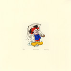 Mickey Mouse  // In The Rain //  Hand Painted Sowa & Reiser Etching (Unframed)