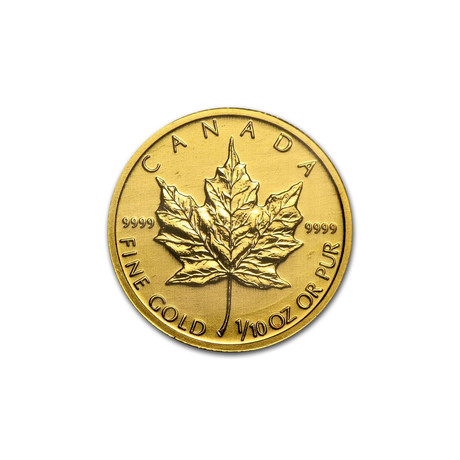 1/10 oz Canadian Gold Maple Leaf (24 karat) (1982-2021) // Mint State Condition // Wood Presentation Box