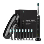 AquaSonic Black Series // Ultrasonic Whitening Toothbrush + 8 Dupont Brush Heads + Travel Case