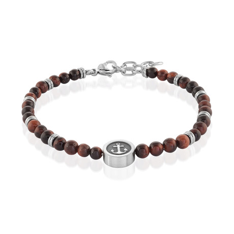 Anchor Tiger Eye Adjustable Bracelet // Red