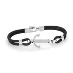 Anchor Screw Cord Bracelet // Silver + Black (L)