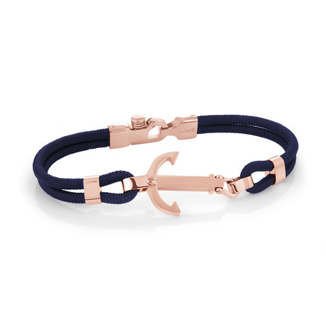 Anchor Screw Cord Bracelet // Rose Gold + Navy Blue (L)