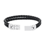Double Strand Braided Leather Magnetic Bracelet // Black