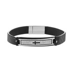 Cross Plate Leather Magnetic Bracelet // Black