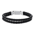 Double Strand Braided Leather Magnetic Bracelet // Black