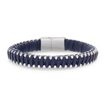 Wrapped Leather + Beaded Magnetic Bracelet // Navy Blue
