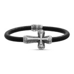 Leather Band Cross Bracelet // Black