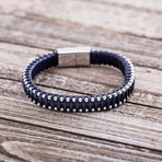 Wrapped Leather + Beaded Magnetic Bracelet // Navy Blue