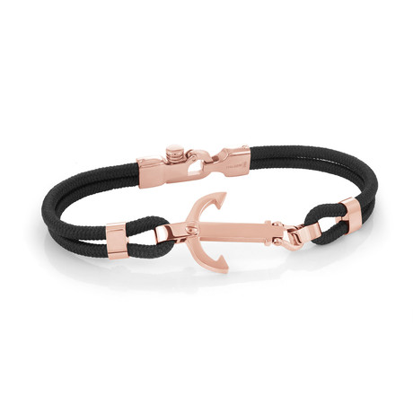 Anchor Clasp Cord Bracelet // Rose Gold + Black (L)