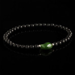 Nephrite Jade + 925 Silver + Onyx Bracelet // Green (L)