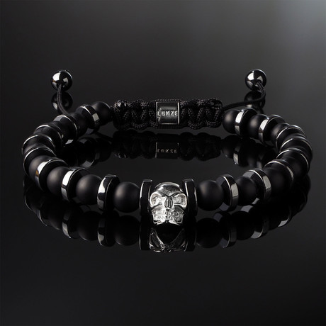 Matte Onyx + 925 Silver Skull Bracelet // Black (S)