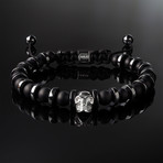 Matte Onyx + 925 Silver Skull Bracelet // Black (L)